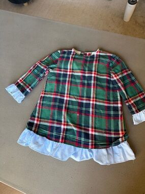 Girls Green Red Plaid Ruffle Hem Tunic Dress